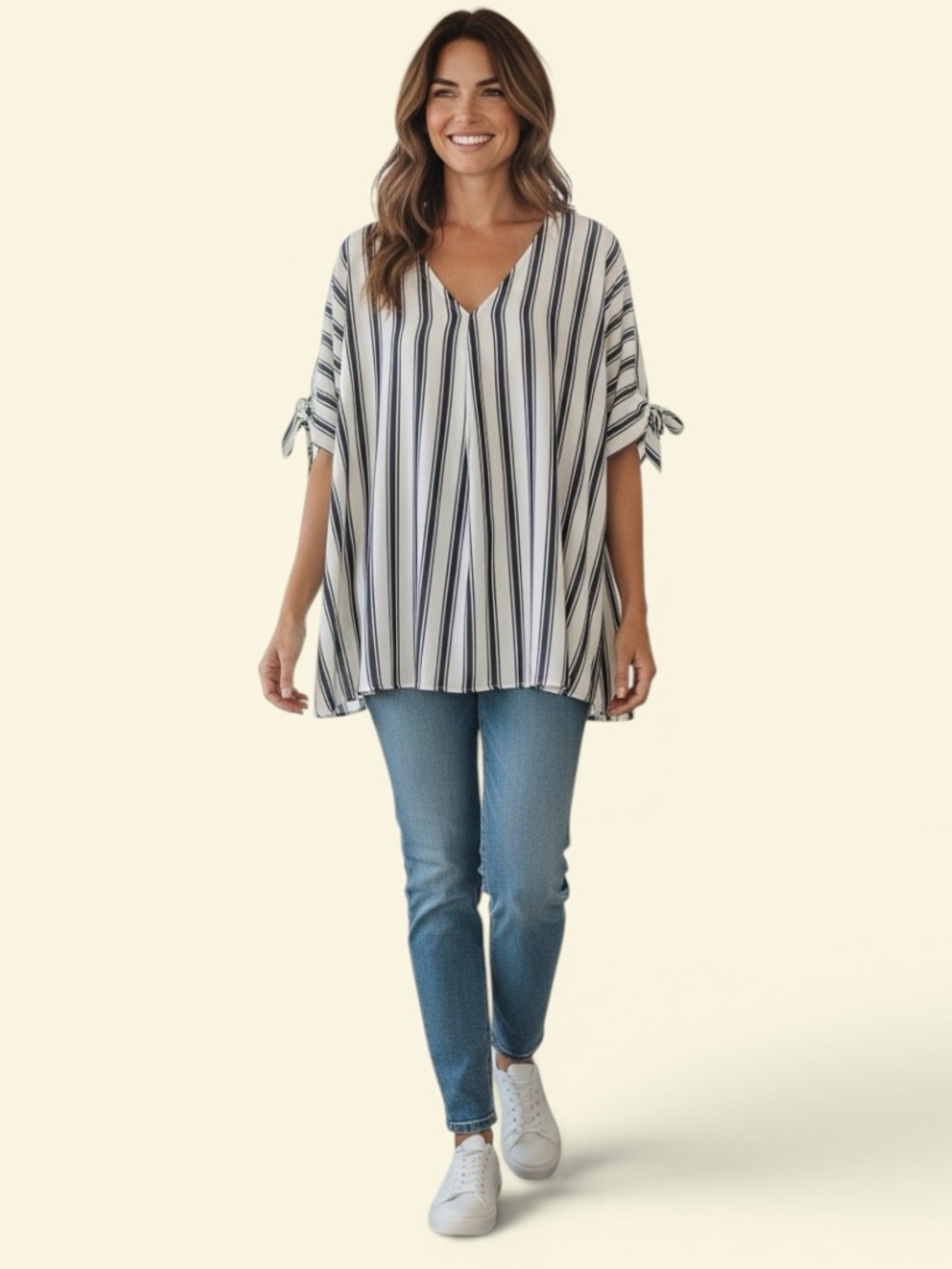 Soprano Navy and Cream Striped Top